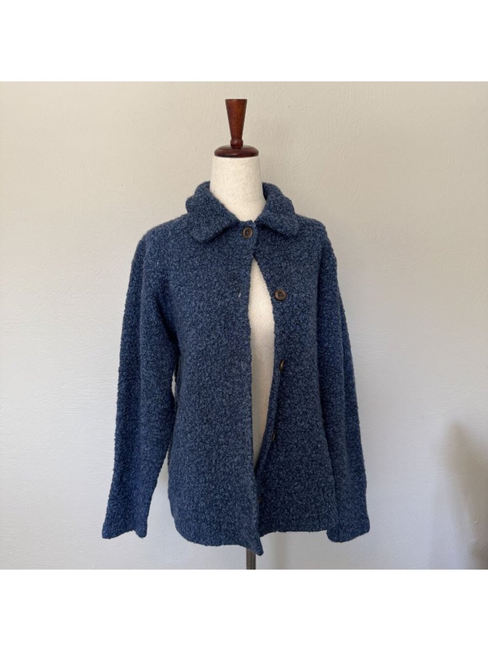 Saks Fifth Avenue Real Clothes Blue Boucle Wool Blend Cardigan Jacket - Size Lar